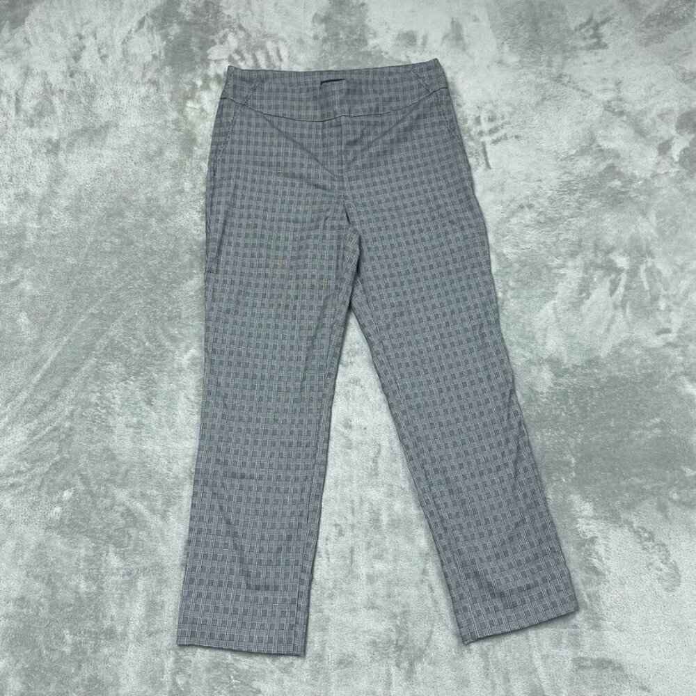 Hilary Radley Gray Plaid Straight-Leg Stretch Pants Size L Made In Vietnam d0219